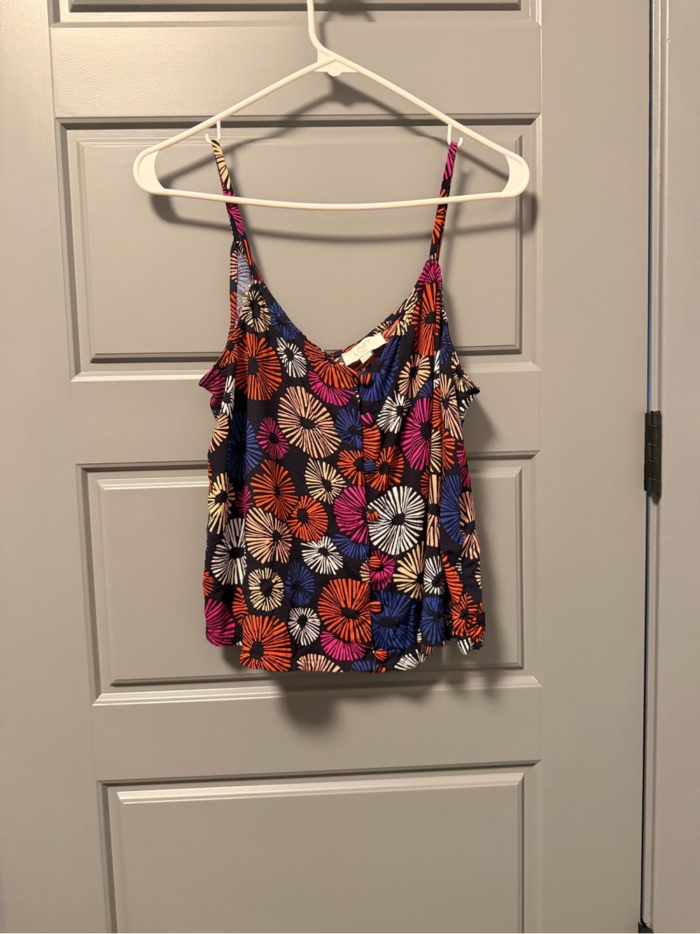 LOFT Sleep Floral Print Spaghetti Strap Tank Top - Black/Multi